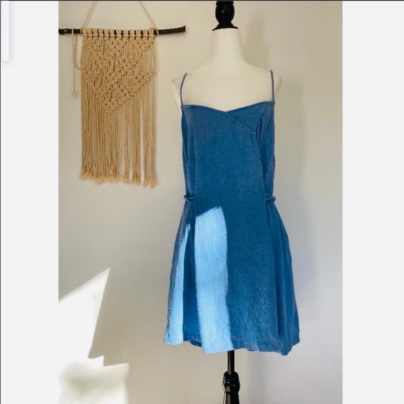Free people Blue Mini Dress with belt tie bohemian - Picture 2 of 15